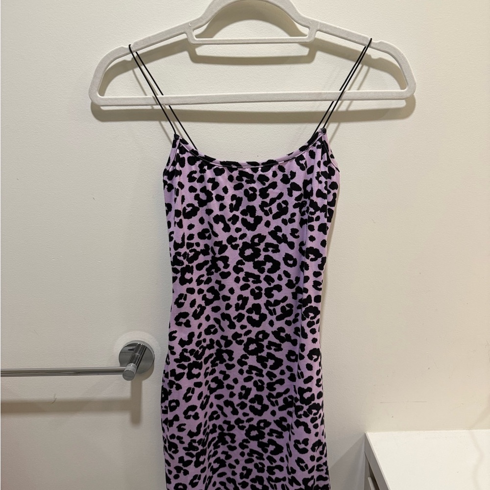 One By One Lavender Leopard Slip Dress - Size S/XS